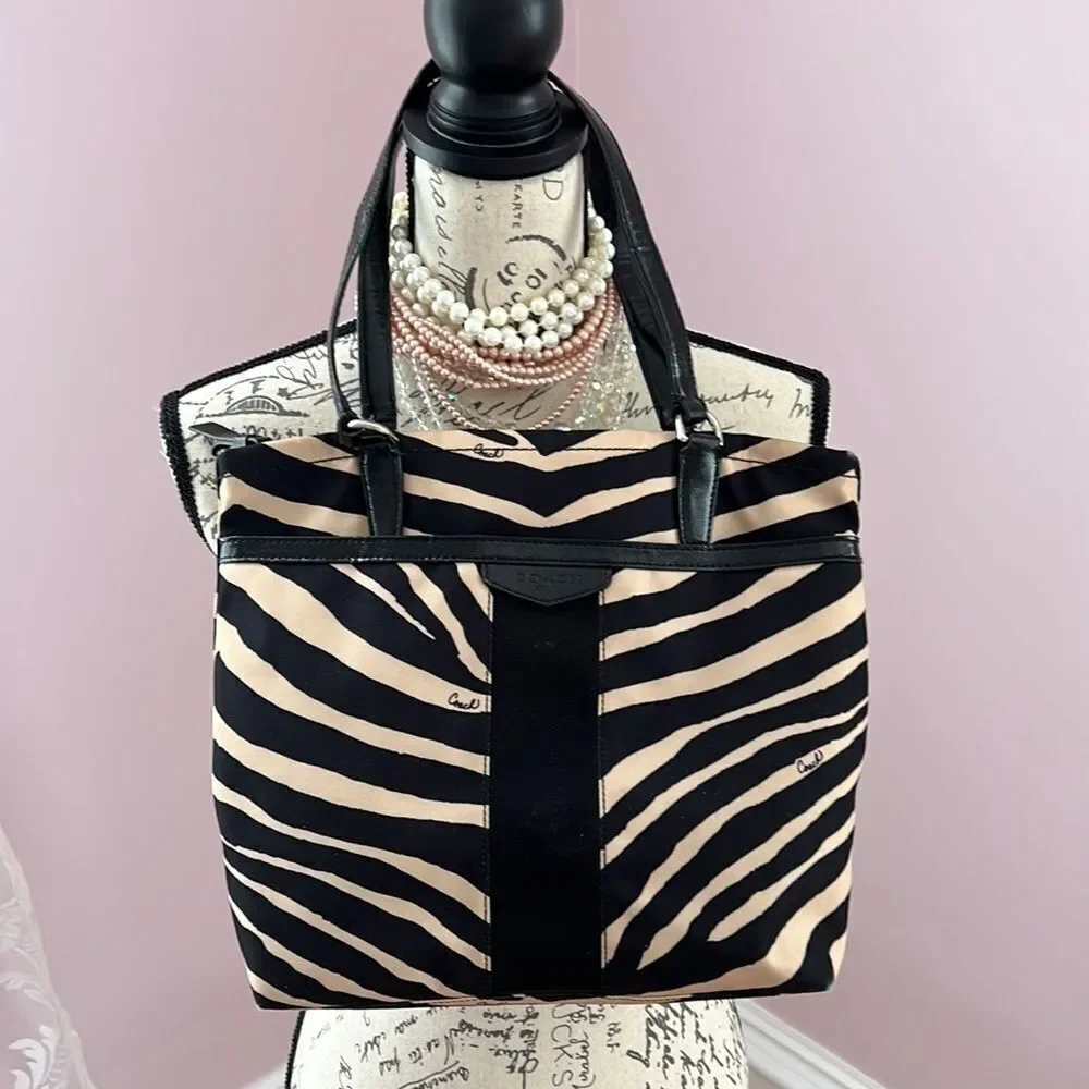 *Coach* Black & Tan *Zebra* Handbag (Small Tote)